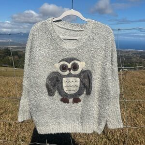 Modcloth Owl Sweater Wool Blend appliqué Outdoor Unique Gray